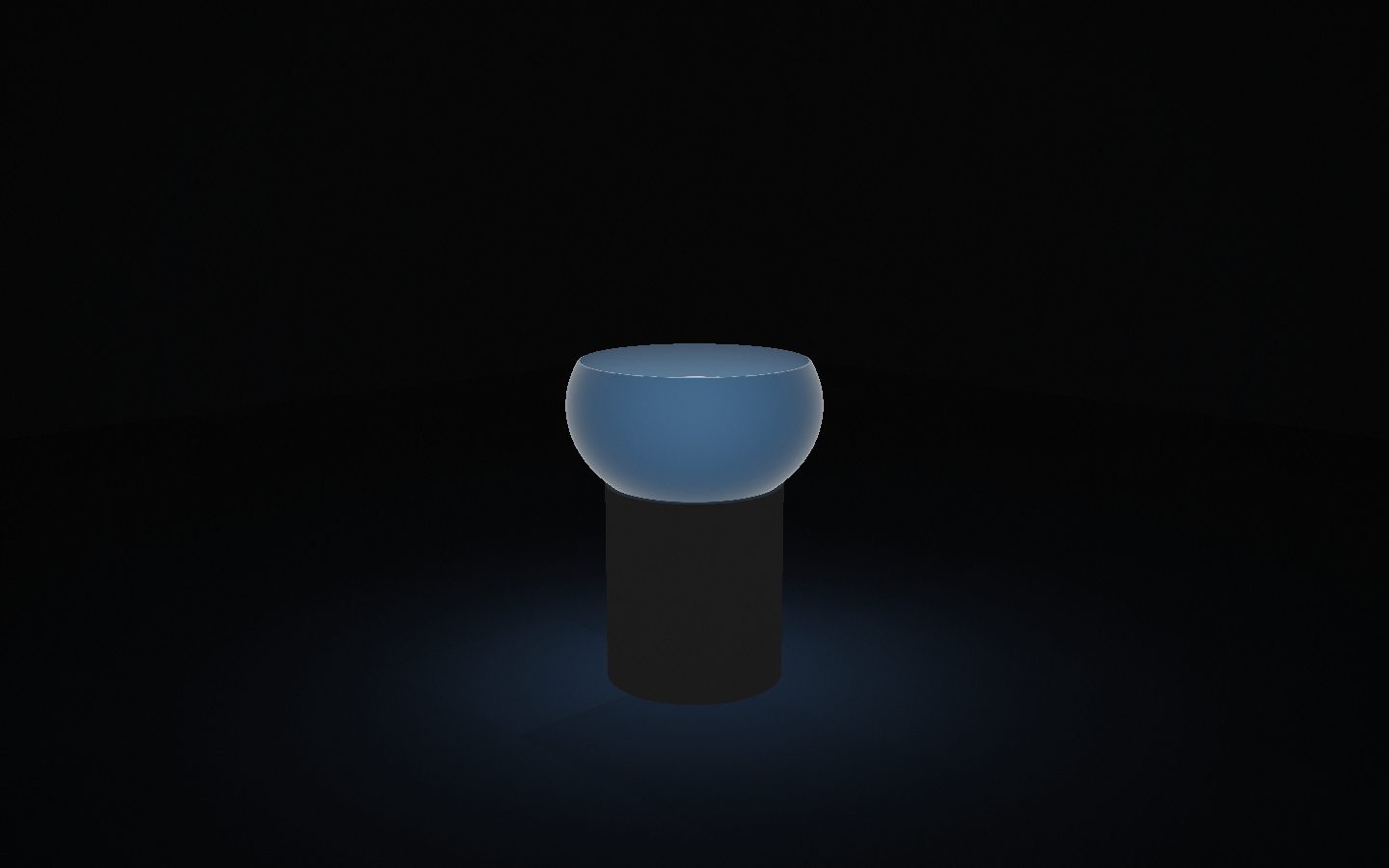 3D simulation: the vessel on its pedestal in a dark room
